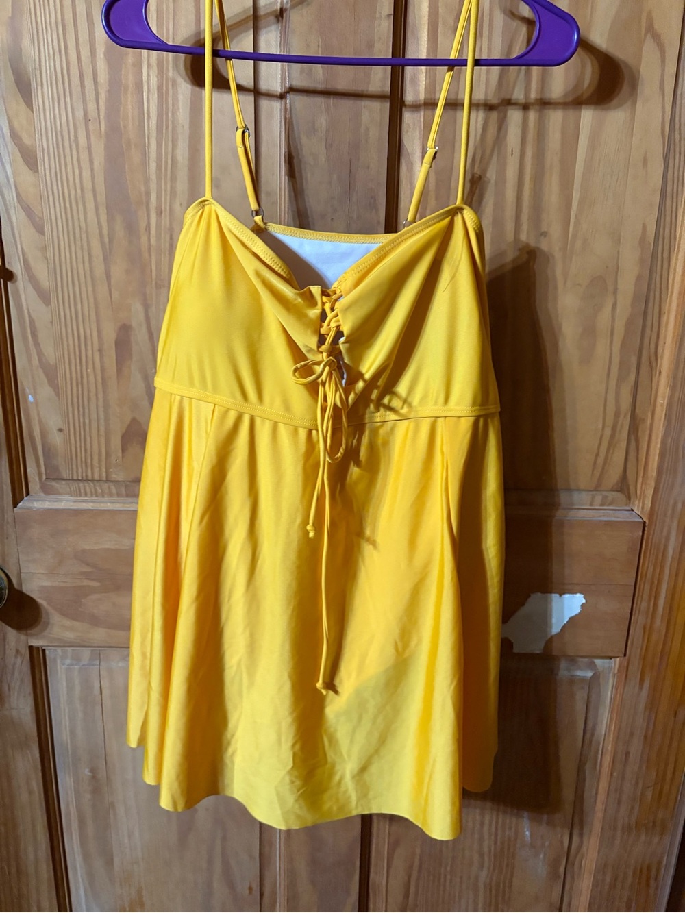 SHEIN Bright Yellow Lace-Up One-Piece Swim Dress - Picture 2 of 4